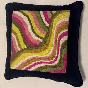 Jonathan Adler 16x16 Velvet Embroidered Pillow | Navy Blue with Multicolor RARE